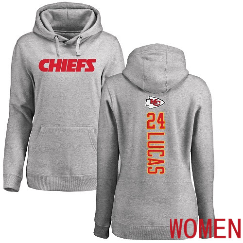 Women Football Kansas City Chiefs #24 Lucas Jordan Ash Backer Pullover Hoodie->nfl t-shirts->Sports Accessory